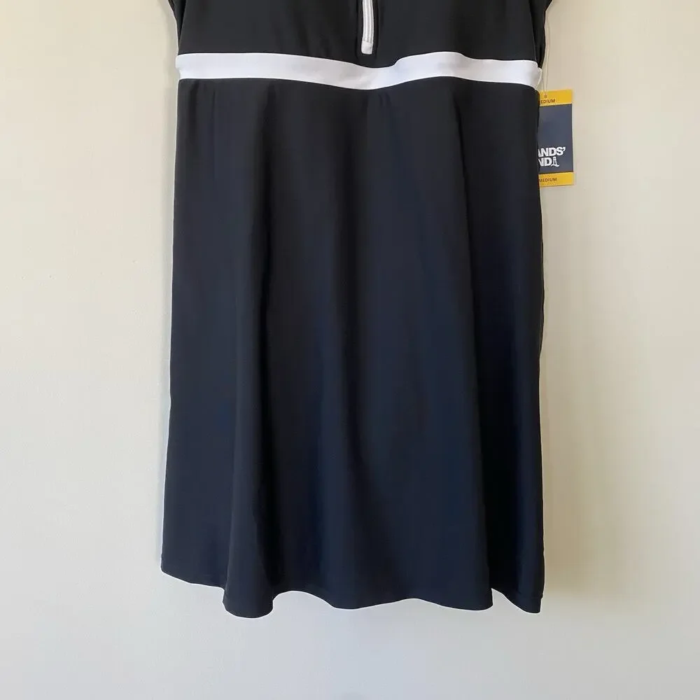 NWT Lands End Swim Dress Black And White One Piece Swimsuit Zip Front SZ M 10-12 - Picture 5 of 13